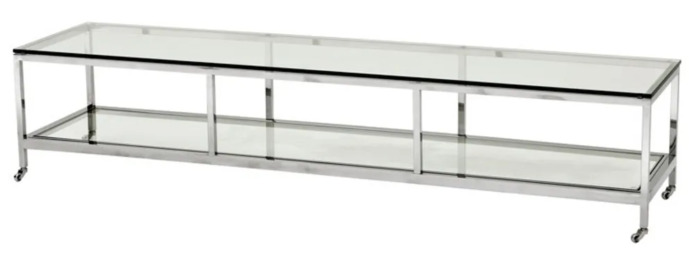 Must-Have Casa Padrino Luxus Art Deco Designer Couchtisch Edelstahl poliert mit Glas 190 x 45 cm - Luxus Kollektion - Beistelltisch