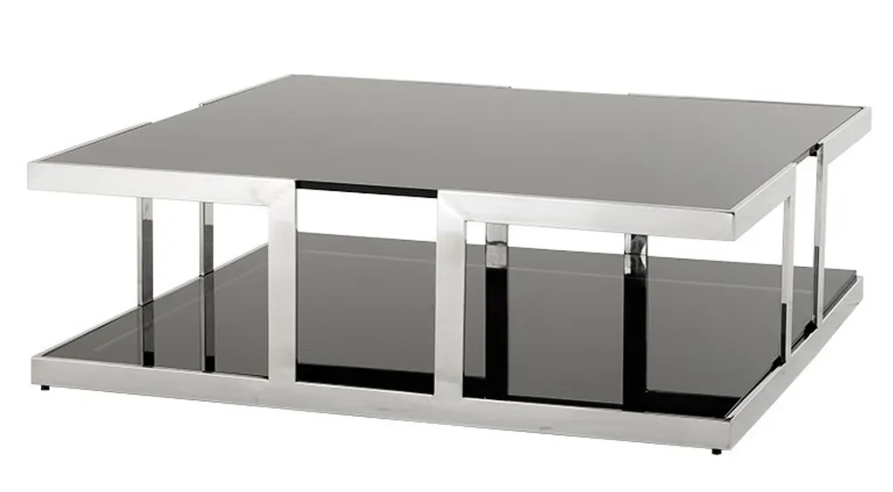Nur Für Kurze Zeit Casa Padrino Luxus Art Deco Designer Couchtisch Edelstahl poliert mit Rauchglas 100 x 100 cm - Luxus Kollektion