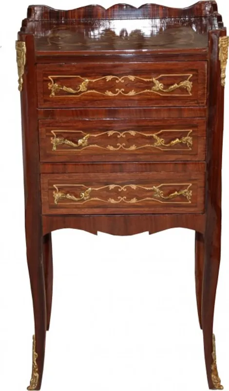 Markenprodukt Casa Padrino Barock Kommode mit 3 Schubladen Braun Intarsien H 82 cm, B 42 cm - Modell Mahagoni - Nachttisch Konsole