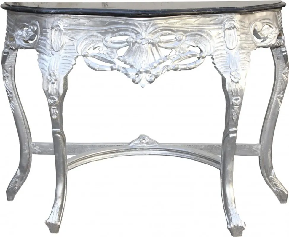 Casa Padrino Barock Konsolentisch Silber / Schwarz mit Marmorplatte Mod2 - Konsole Solange Der Vorrat Reicht