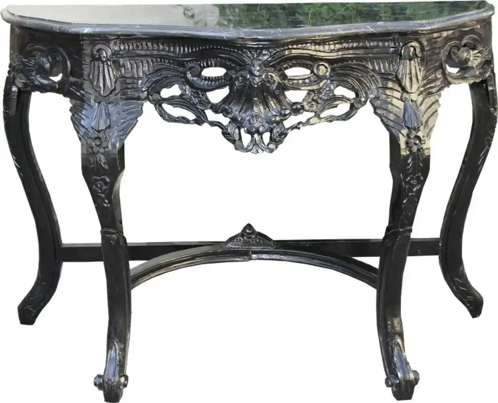 Casa Padrino Barock Konsolentisch Schwarz / Schwarz mit Marmorplatte Mod2 - Konsole Preiswert