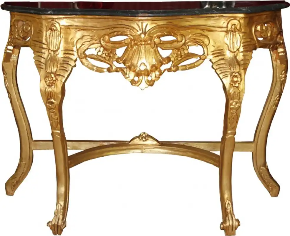 Casa Padrino Barock Konsolentisch Gold / Schwarz mit Marmorplatte Mod2 - Konsole Geprüft