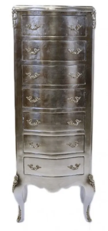 Bestpreis Casa Padrino Barock Kommode Silber mit 7 Schubladen 120 x 45x 35 cm - Antik Stil