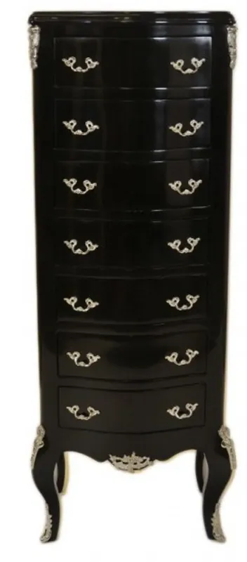 Zertifiziert Casa Padrino Barock Kommode Schwarz mit 7 Schubladen H 120cm - Antik Stil