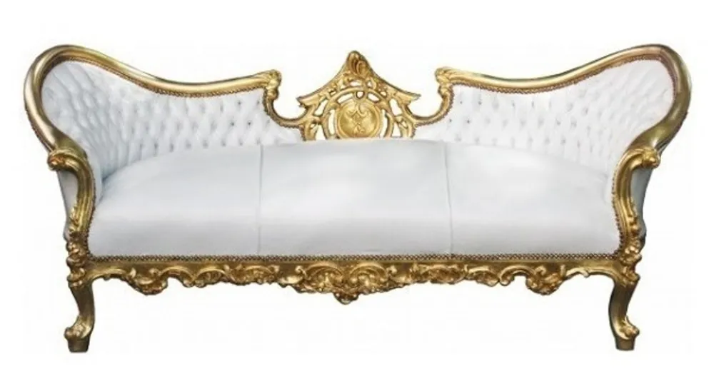 Saisonangebot Casa Padrino Barock Sofa Vampire Weiß/Gold - Limited Edition - Lounge Couch
