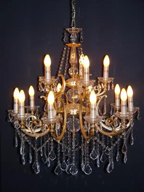 Geprüft Casa Padrino Barock Kristall Kronleuchter 15-Flammig Gold ModK5 - Hängeleuchte Lüster Hängelampe Deckenlampe