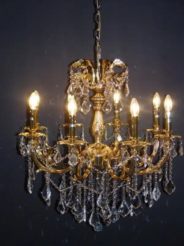 Direktkauf Casa Padrino Barock Kristall Kronleuchter 8-Flammig Gold ModK6 - Hängeleuchte Lüster Hängelampe Deckenlampe