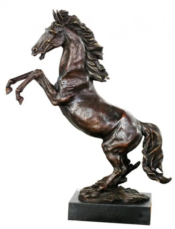 Casa Padrino Luxus Bronze Figur Wildes Pferd auf Natursteinsockel Höhe 90 cm - Pferde Skulptur Highlight