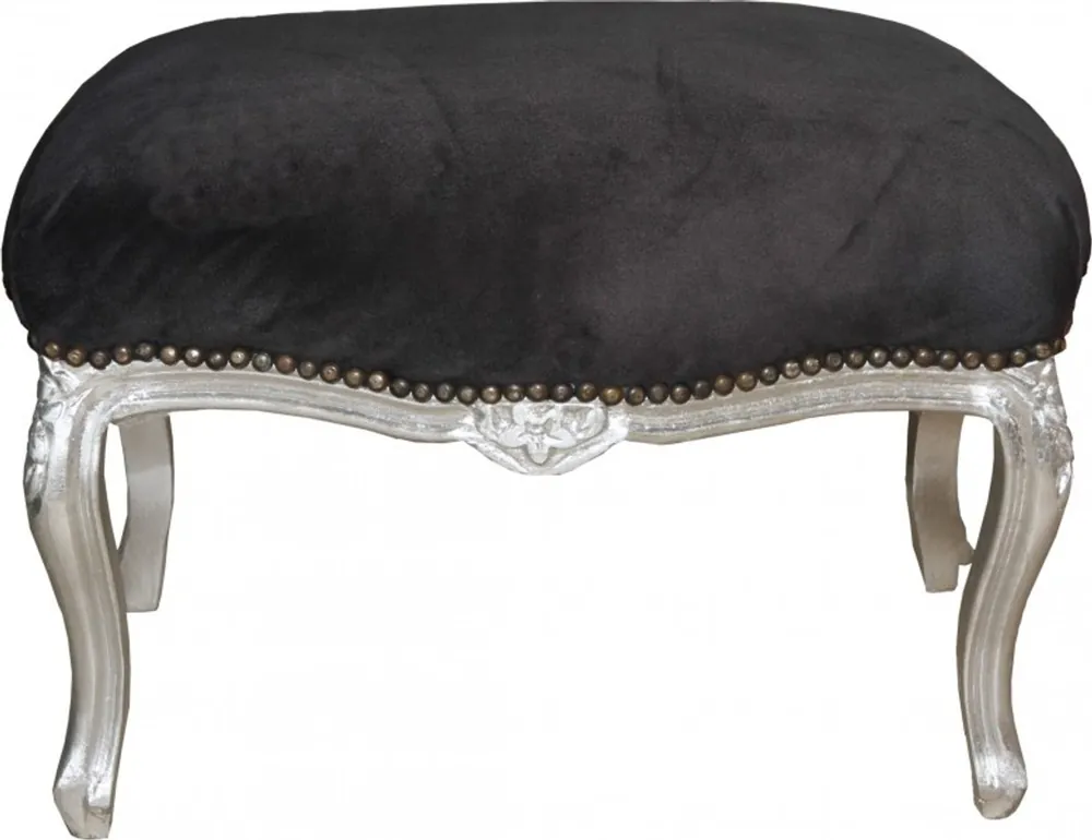Nur Für Kurze Zeit Casa Padrino Barock Sitzhocker Schwarz Silber - Barock Möbel