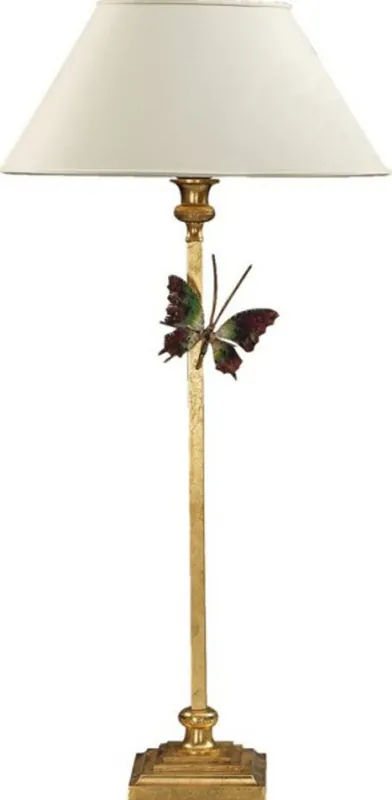 Casa Padrino Luxus Tischleuchte Gold mit Schmetterling - vergoldete Säulen Lampe - Handgefertigt in Italien Sofort Bestellen