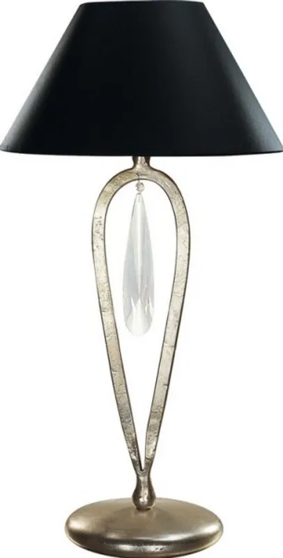 Casa Padrino Luxus Barock Tischleuchte Schwarz / Silber mit Glaskristall - versilberte Säulen Lampe - Handgefertigt in Italien Versand Am Gleichen Tag