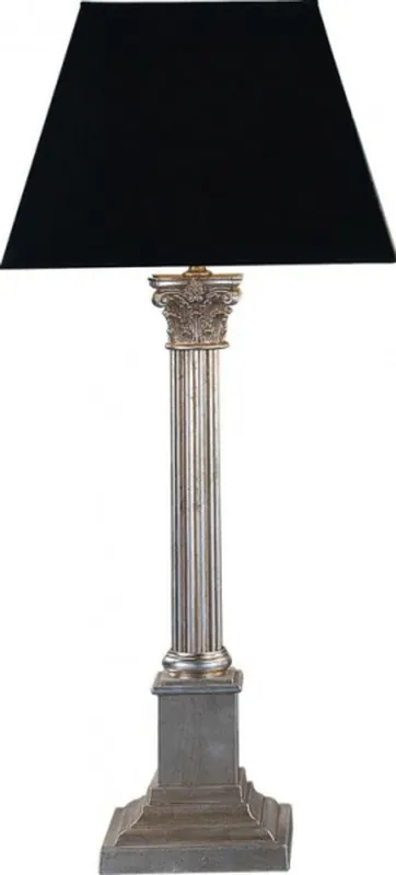 Casa Padrino Luxus Barock Tischleuchte Schwarz / Silber - versilberte Säulen Lampe - Handgefertigt in Italien Garantierte Lieferung