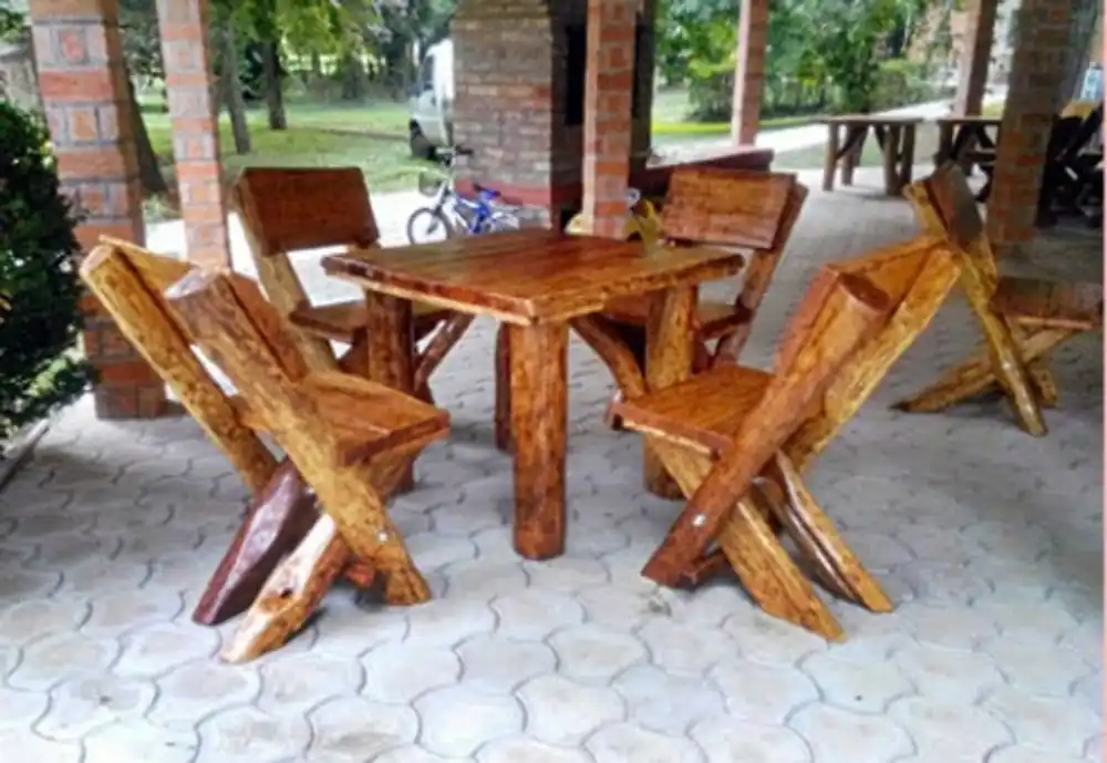 Casa Padrino Gartenmöbel Set Rustikal Tisch + 4 Garten Stühle - Eiche Massivholz - Echtholz Möbel Massiv Abverkauf