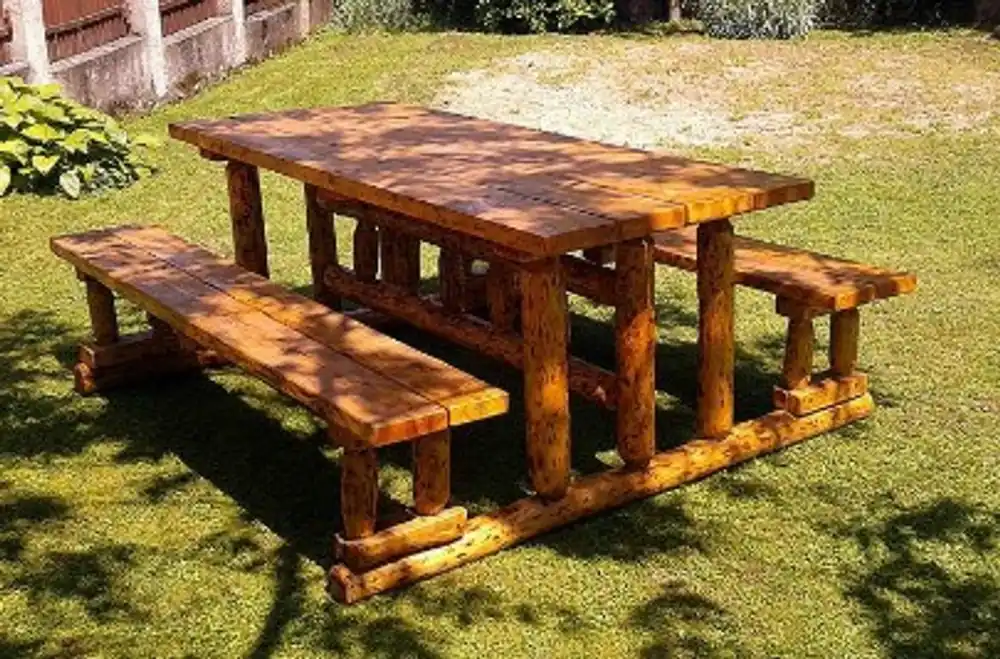 Must-Have Casa Padrino Gartenmöbel Set Rustikal Tisch + 2 Garten Bänke Mod GM2 - Eiche Massivholz - Echtholz Möbel Massiv