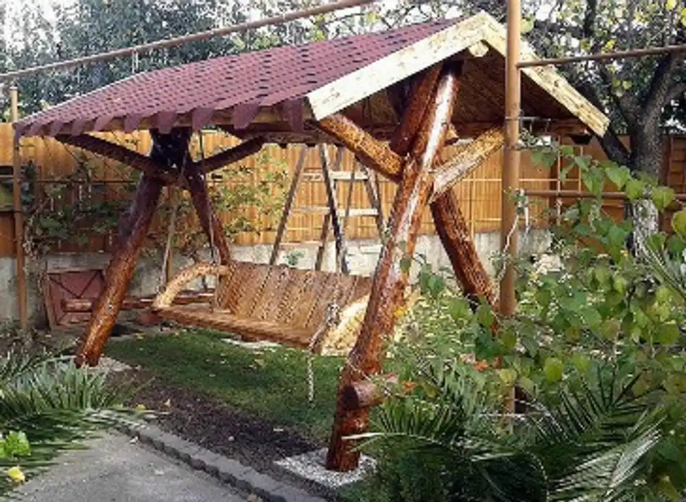 Casa Padrino Garten Schaukel Rustikal überdacht Hollywood Schaukel Mod S1 - Eiche Massivholz - Echtholz Massiv Nur Für Kurze Zeit