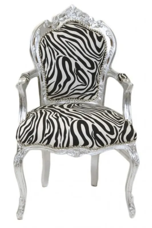Schnäppchen Casa Padrino Barock Esszimmer Stuhl Zebra / Silber mit Armlehnen
