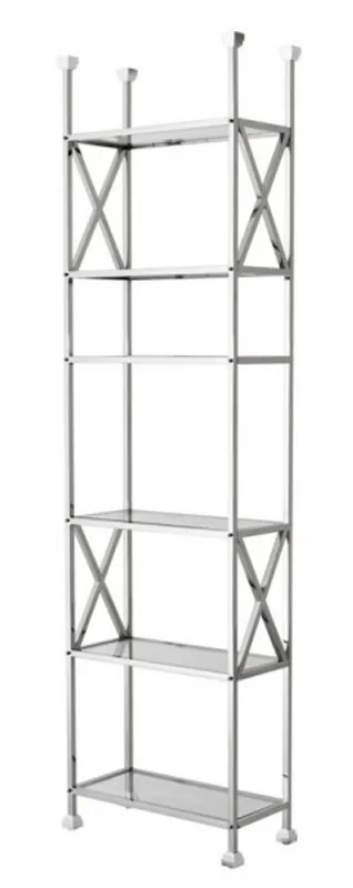 Casa Padrino Luxus Regal Schrank Edelstahl poliert mit Glasböden B 65 x H 230 cm Bücherregal Regal Schrank - Art Deco Möbel Mega-Angebot