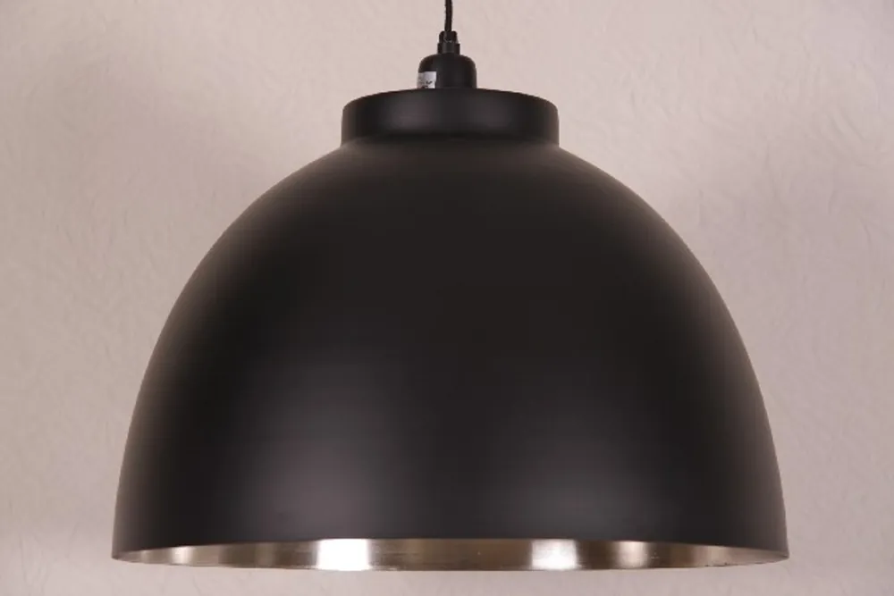 Casa Padrino Hängeleuchte Deckenleuchte Schwarz / Innen vernickelt 45cm Durchmesser - Industrie Lampe Hänge Leuchte Markenware