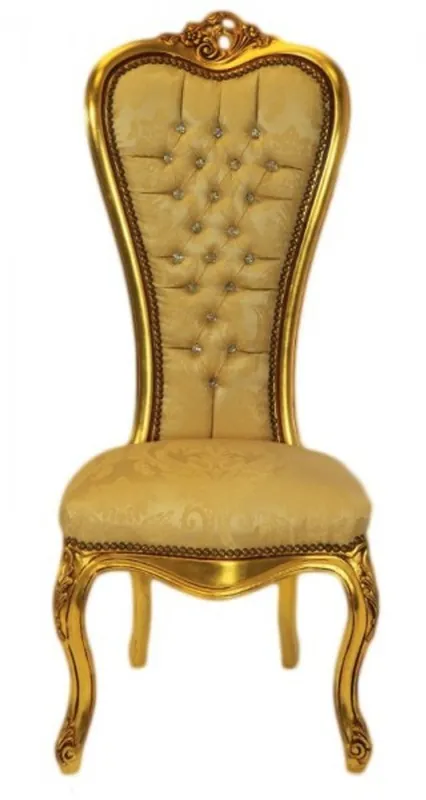 Jetzt Bestellen Casa Padrino Barock Thron Stuhl Queen Anne Gold Muster / Gold mit Bling Bling Glitzersteinen - Hochlehnstuhl