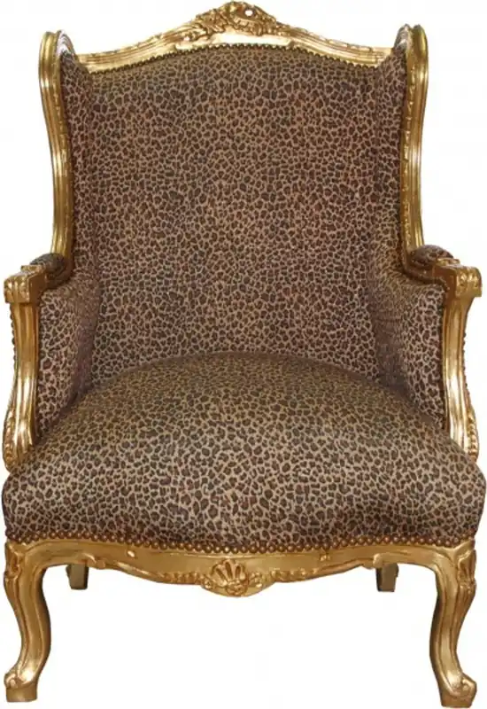 Casa Padrino Barock Lounge Thron Sessel Leopard / Gold Mod2 - Ohren Sessel - Ohrensessel Tron Stuhl Solange Der Vorrat Reicht
