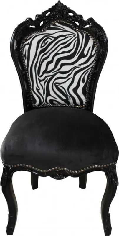 Casa Padrino Barock Esszimmer Stuhl ohne Armlehnen Schwarz/Zebra/Schwarz - Antik Möbel Zebra Ausverkauf