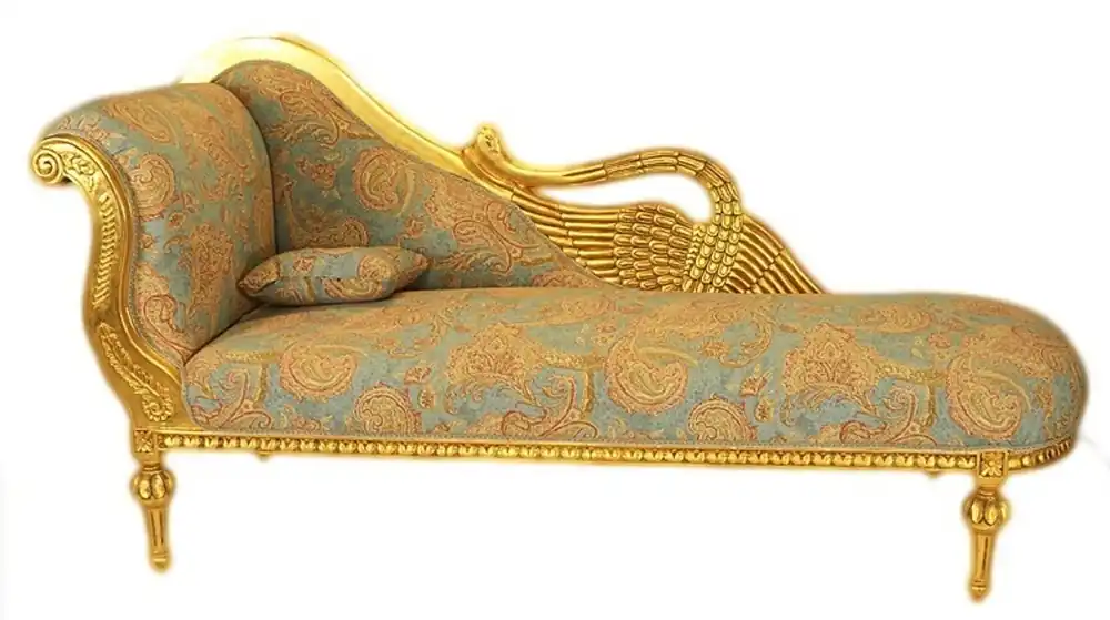 Casa Padrino Barock Luxus Chaiselongue Antik Gold-Türkis-Rot Muster / Gold - Golden Wings - Luxus Qualität Knallerangebot