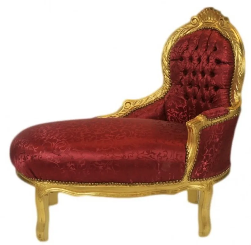 Casa Padrino Barock Kinder Chaiselongue Bordeaux Muster / Gold - Kindermöbel Markenprodukt
