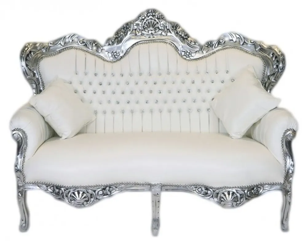 Sonderangebot Casa Padrino Barock 2er Sofa Master Weiß Lederoptik / Silber - Wohnzimmer Couch Möbel Lounge