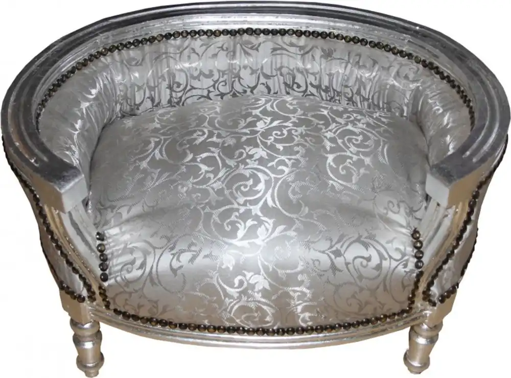 Casa Padrino Barock Hunde & Katzen Sofa in Silber - Hundesessel Sitz Hundebett Katzenbett Hund Katze Möbel Meistverkauft