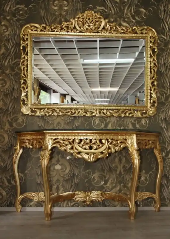 Kracherpreis Riesige Casa Padrino Barock Spiegelkonsole Gold mit grüner Marmorplatte - Wohnzimmer Möbel Konsole mit Spiegel