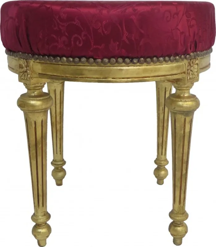 Casa Padrino Barock Sitzhocker Rundhocker Bordeaux Rot Musterstoff / Gold Preiswert