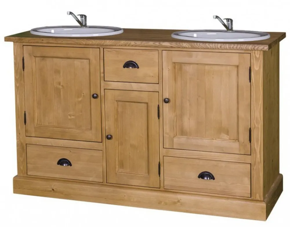 Casa Padrino Landhaus Stil Waschschrank Waschtisch inkl 2 Waschbecken mit vielen Fächern - Bad Schrank Massivholz Meistverkauft