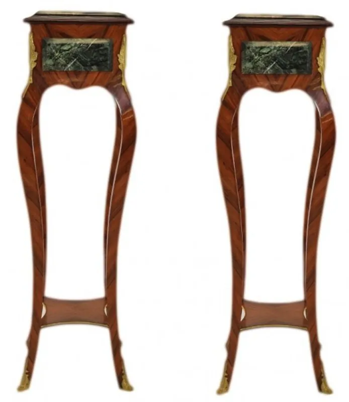 Neu Im Sortiment Casa Padrino Barock Säulen Set mit Marmorbesatz Mahagoni Braun - Beistelltisch Set - Säule (2 Stk)