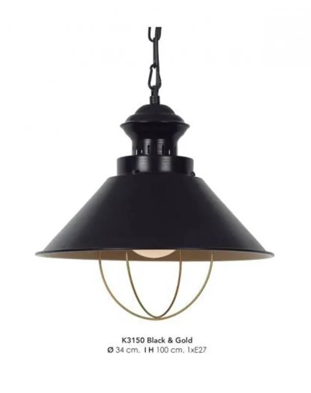 Casa Padrino Hängeleuchte Deckenleuchte Schwarz / Gold Industrial Design 34 cm Durchmesser - Industrie Lampe Leuchte Industrieleuchte Sichere Zahlung