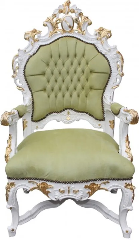 Preisknaller Casa Padrino Barock Luxus Thron Sessel Grün/Weiss/Gold - Unikat - Barock Möbel Thron Königssessel - Limited Edition