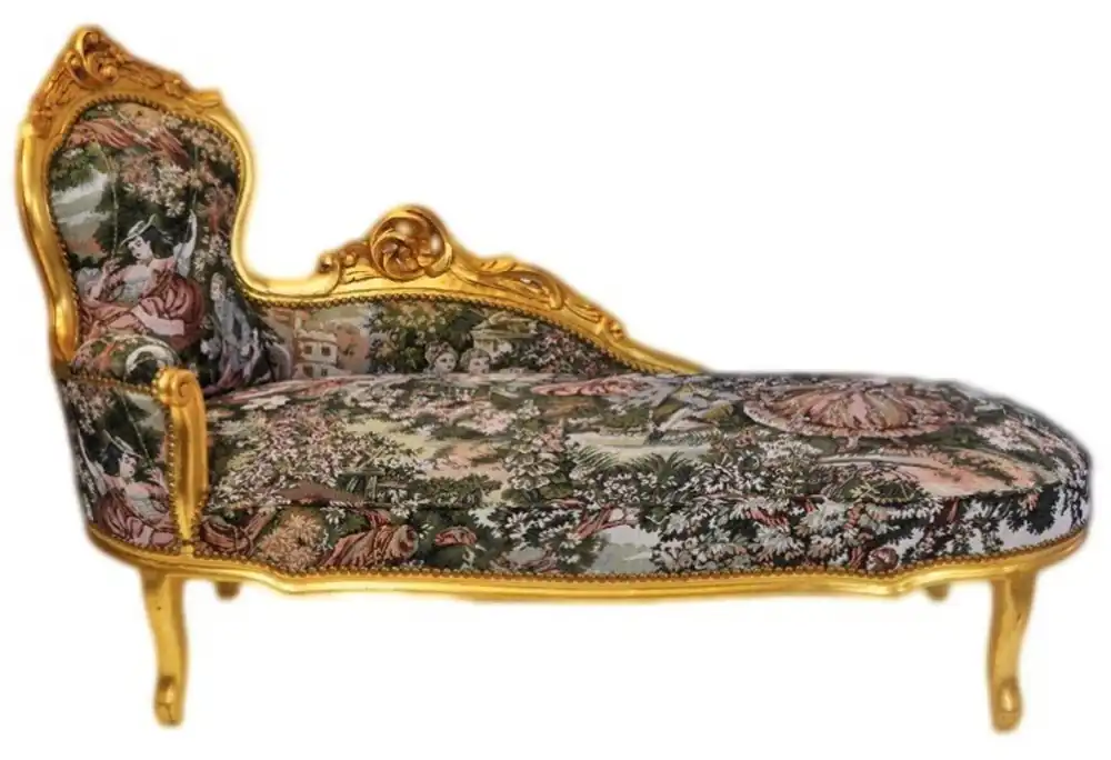 Casa Padrino Barock Chaiselongue Gobelin Muster / Gold - Möbel Lounge Liege Recamiere Ausverkauf