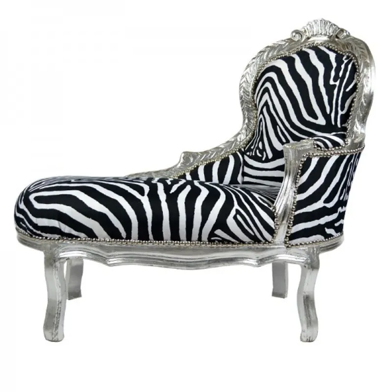Neue Ware Casa Padrino Barock Kinder Chaiselongue Zebra / Silber - Kindermöbel - Möbel Barock