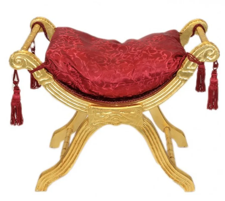 Preis Gesenkt Casa Padrino Barock Sitzhocker - Kreuzhocker Bordeaux Muster / Gold - Antik Möbel
