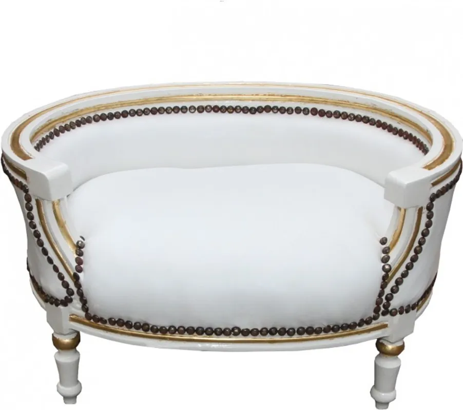 Barock Hunde & Katzen Sofa Weiss / Gold Hundebett & Katzenbett Rabatt