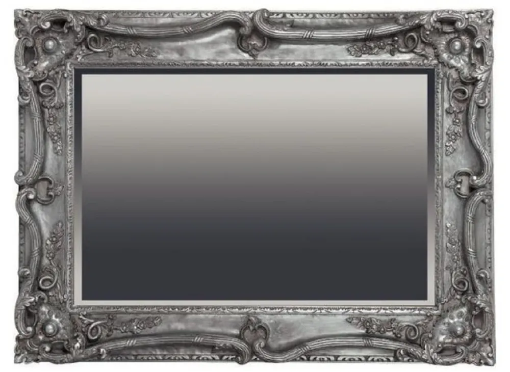 Casa Padrino Barock Spiegel Antik Silber 118 x H. 88 cm - Rechteckiger Wandspiegel im Barockstil - Prunkvoller Antik Stil Garderoben Spiegel - Barock Interior - Handgefertigte Barock Möbel Letzte Chance
