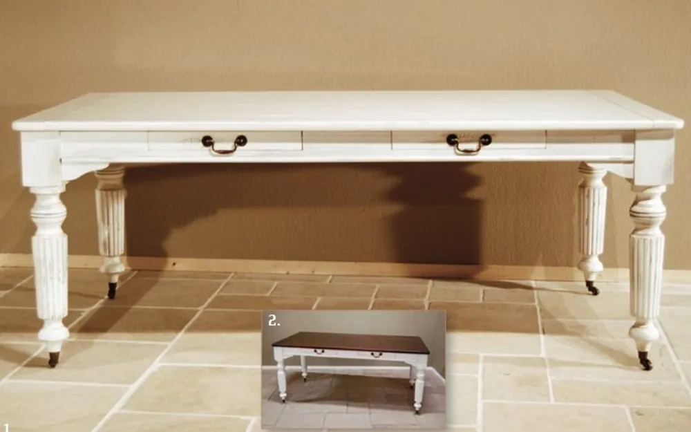 Casa Padrino Vintage Pinien Esstisch Antik Stil Weiß Rustikal Massiv mit Schubladen - Landhaus Stil Tisch Pinienholz Saisonangebot