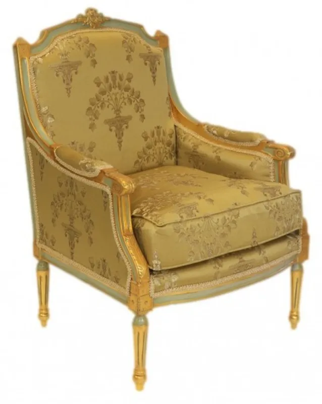 Casa Padrino Barock Lounge Thron Sessel Empire Gold Muster - Ohren Sessel - Ohrensessel Tron Stuhl Schnäppchen
