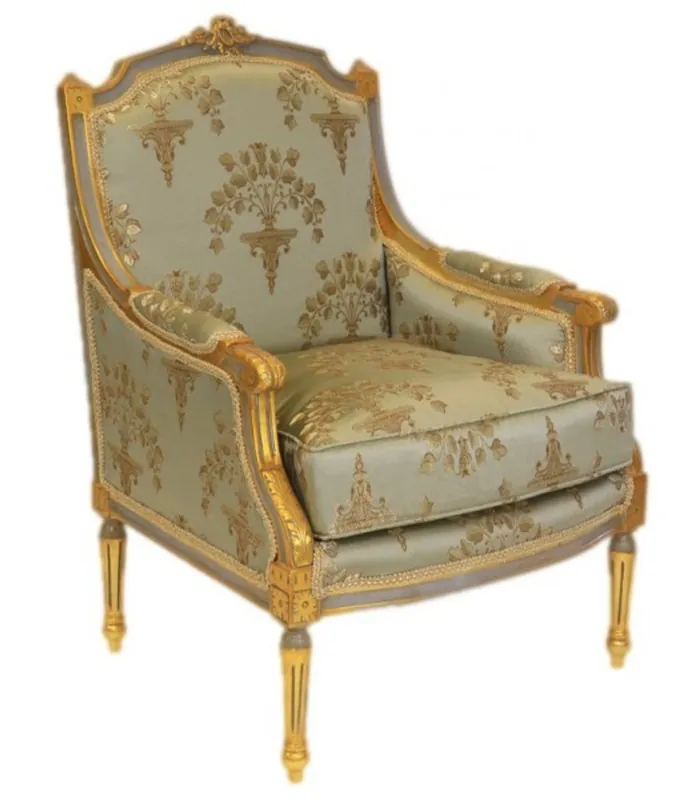 Casa Padrino Barock Lounge Thron Sessel Empire Jadegrün Muster / Gold - Ohren Sessel - Ohrensessel Tron Stuhl Neuheit