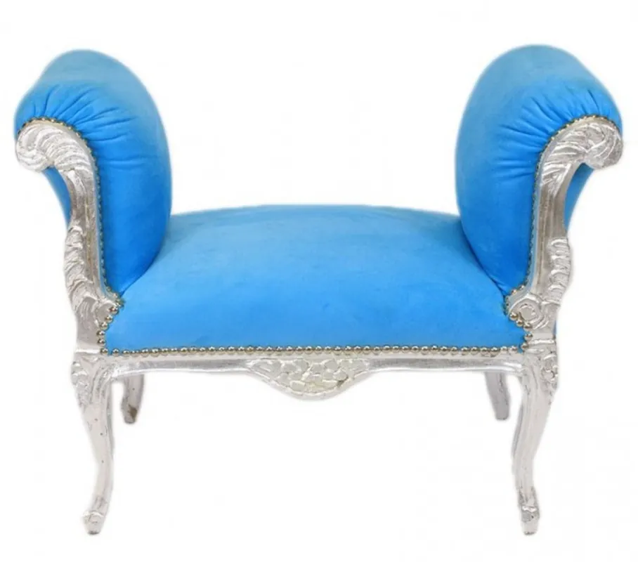 Casa Padrino Barock Schemel Hocker Hellblau / Silber - Sitzbank Nur Für Kurze Zeit