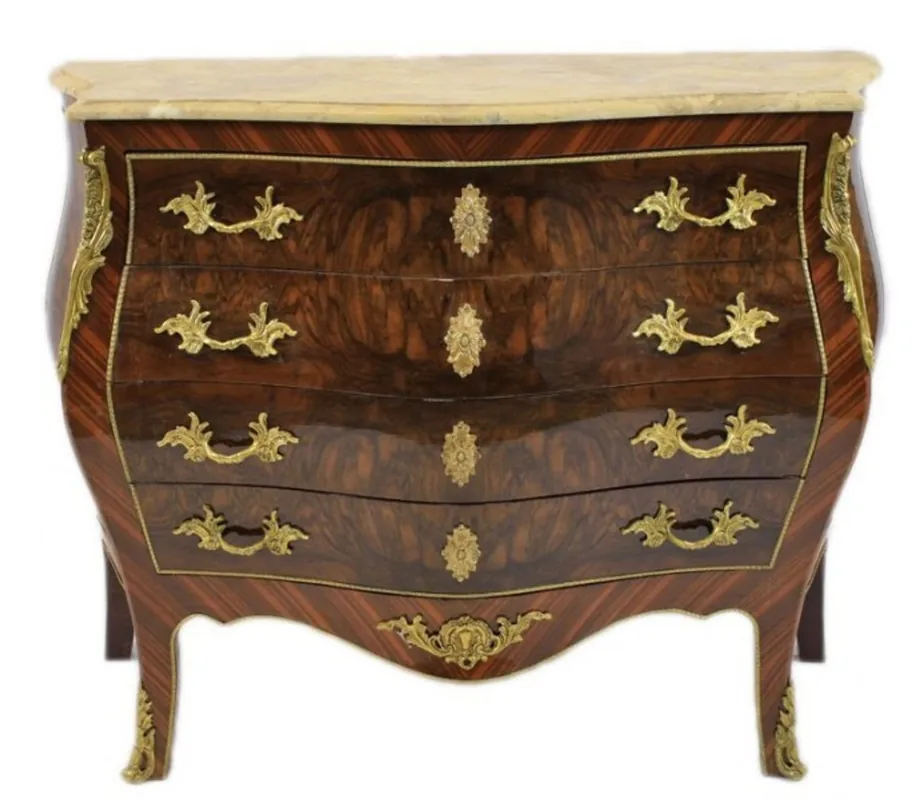 Casa Padrino Barock Kommode Braun mit cremefarbener Marmorplatte - Bombay Empire Kommode Solange Der Vorrat Reicht