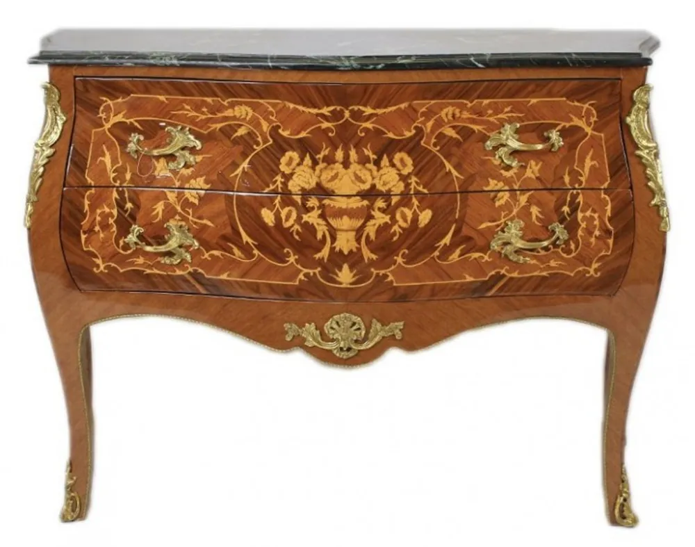 Knallerangebot Casa Padrino Barock Kommode Braun mit grüner Marmorplatte 2 Schubladen - Empire Kommode