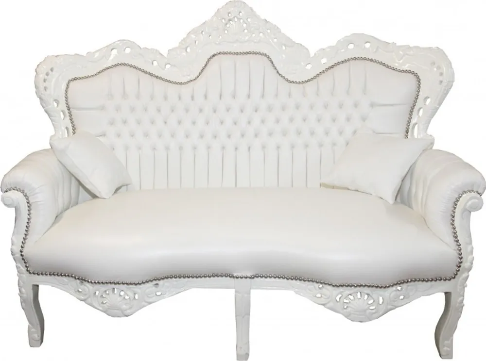 Abverkauf Casa Padrino Barock 2er Sofa Master Weiß Lederoptik - Wohnzimmer Couch Möbel Lounge