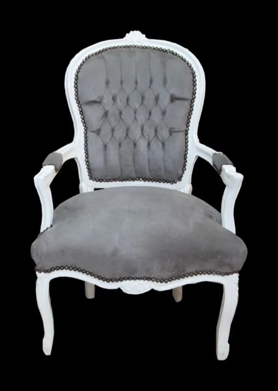 Markenprodukt Casa Padrino Barock Salon Stuhl Grau / Weiss - Möbel Barockmöbel