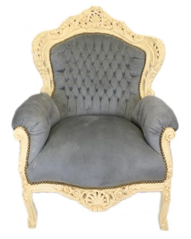 Casa Padrino Barock Sessel "King" Grau / Antik Stil Creme - Möbel Top-Seller