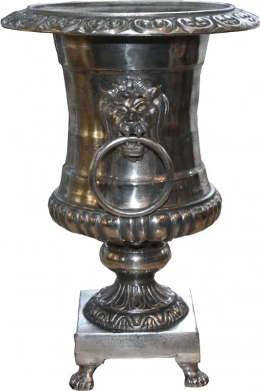 Casa Padrino Antik Stil Vase Lion aus Aluminium vernickelt - Pflanzentopf - Hotel Dekoration - Barock Blumengefäss Direktkauf